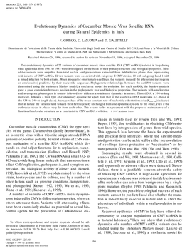 Evolutionary Dynamics of Cucumber Mosaic Virus Satellite RNA During Natural Epidemics in Italy