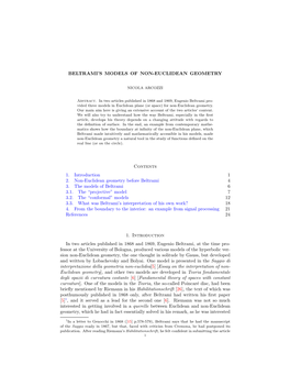 Beltrami's Models of Non-Euclidean Geometry