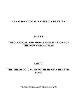 Arnaldo Vidigal Xavier Da Silveira Part I Theological