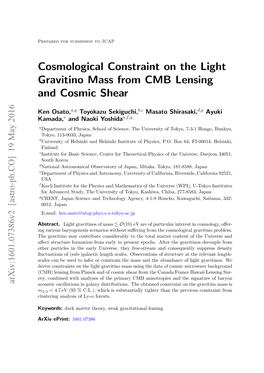 Cosmological Constraint on the Light Gravitino Mass from CMB Lensing and Cosmic Shear