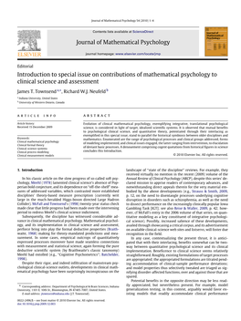 Introduction to Special Issue on Contributions of Mathematical Psychology to Clinical Science and Assessment