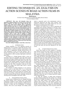 Editing Techniques an Analysis on Action Scenes in Road Action Films in Malaysia