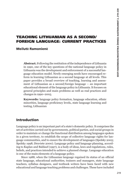 Teaching Lithuanian As a Second/ Foreign Language: Current Practices