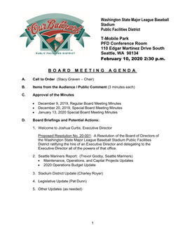 BOARD MEETING AGENDA Washington State Major League