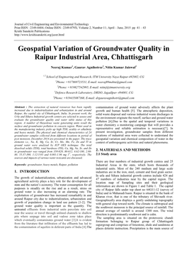 Geospatial Variation of Groundwater Quality in Raipur Industrial Area, Chhattisgarh