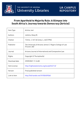 From Apartheid to Majority Rule: a Glimpse Into South Africa's Journey Towards Democracy [Article]