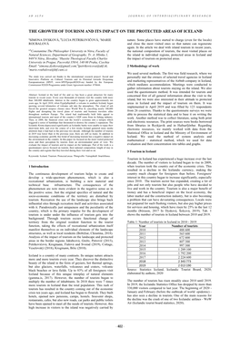 THE GROWTH of TOURISM and ITS IMPACT on the PROTECTED AREAS of ICELAND Asimona DYSKOVÁ, Blucia PETRIKOVIČOVÁ, Cmarie Nature