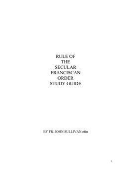 Rule of the Secular Franciscan Order Study Guide