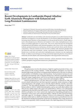 Recent Developments in Lanthanide-Doped Alkaline Earth Aluminate Phosphors with Enhanced and Long-Persistent Luminescence