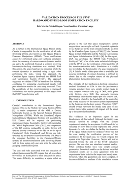 Validation Process of the Stvf Hardware-In-The-Loop Simulation Facility