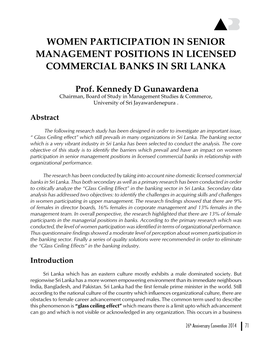 Women Participation in Senior Management Positions in Licensed Commercial Banks in Sri Lanka