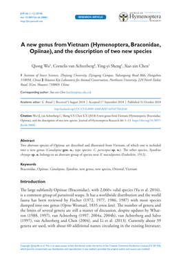 Hymenoptera, Braconidae, Opiinae), and the Description of Two New Species