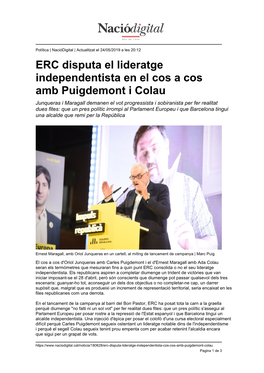 ERC Disputa El Lideratge Independentista En El Cos a Cos