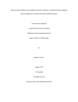 The Acting White Accusation, Social Anxiety, and Bullying Among