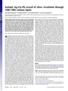 Isotopic Ag–Cu–Pb Record of Silver Circulation Through 16Th–18Th Century Spain