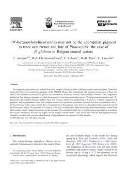 The Case of P. Globosa in Belgian Coastal Waters