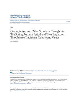 Confucianism and Other Scholastic Thoughts in the Spring-Autumn Period and Their Impact on the Chinese Traditional Culture and Values