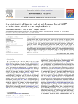 Synergistic Toxicity of Macondo Crude Oil and Dispersant Corexit 9500A&Reg