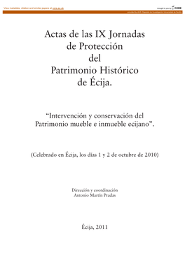 Actas De Las IX Jornadas De Protección Del Patrimonio Histórico De Écija