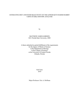 Estimating Diet and Food Selectivity of the Lower Keys Marsh Rabbit Using Stable Isotope Analysis