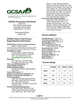 GCSAA Tournament Fact Sheet GCSAA Class a Golf Course