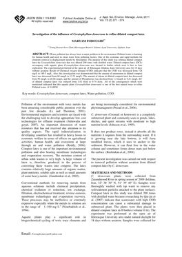 Investigation of the Influence of Ceratophyllum Demersum to Refine Diluted Compost Latex