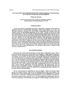 HOT-ELECTRON BOLOMETER MIXERS for SUBMILLIMETER WAVELENGTHS: an OVERVIEW of RECENT DEVELOPMENTS William R