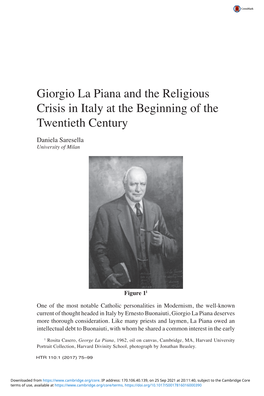 Giorgio La Piana and the Religious Crisis in Italy at the Beginning of the Twentieth Century Daniela Saresella University of Milan