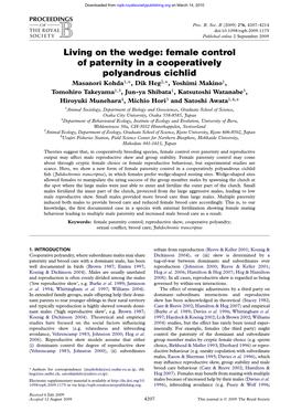 Female Control of Paternity in a Cooperatively Polyandrous Cichlid