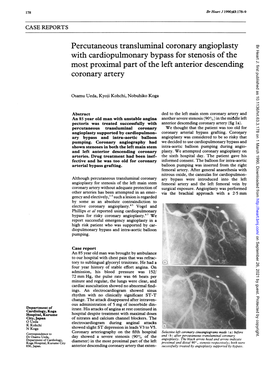 Percutaneous Transluminal Coronary Angioplasty with Cardiopulmonary Bypass 179