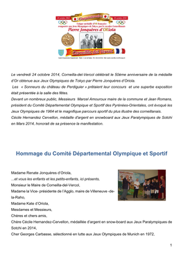 Hommage Du Comité Départemental Olympique Et Sportif
