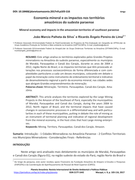Economia Mineral E Os Impactos Nos Territórios Amazônicos Do Sudeste Paraense