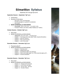 Silmarillion Syllabus September 2017 Through April 2018