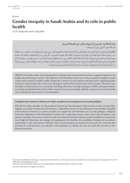 Gender Inequity in Saudi Arabia and Its Role in Public Health A.E.H