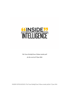 INSIDE INTELLIGENCE: the Texas Weekly/Texas Tribune Insider Poll for 17 June 2016