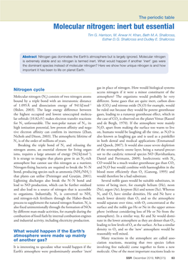 Molecular Nitrogen: Inert but Essential Tim G