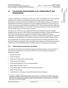 15 Utilisation Traditionnelle Du Territoire Et Des Ressources