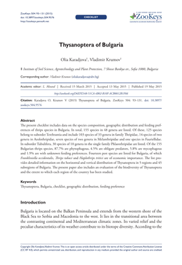 ﻿Thysanoptera of Bulgaria