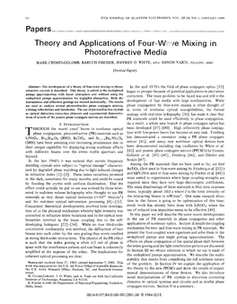 Papers Theory and Applications of Four-Wwe Mixing in Photorefractive Media