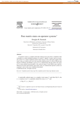 Pure Matrix States on Operator Systemsୋ Douglas R