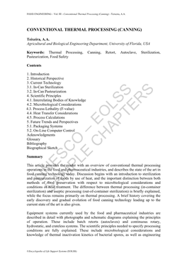 Conventional Thermal Processing (Canning) - Teixeira, A.A