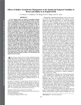 Effects of Shallow Groundwater Management on the Spatial and Temporal Variability of Boron and Salinity in an Irrigated Field