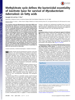 Methylcitrate Cycle Defines the Bactericidal Essentiality of Isocitrate Lyase for Survival of Mycobacterium Tuberculosis on Fatty Acids