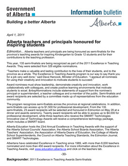 Alberta Teachers and Principals Honoured for Inspiring Students