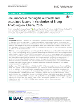 Pneumococcal Meningitis Outbreak and Associated Factors in Six