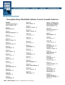 Prescription Drug Affordability Initiative General Assembly Endorsers