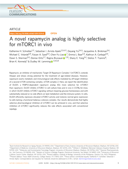 A Novel Rapamycin Analog Is Highly Selective for Mtorc1 in Vivo