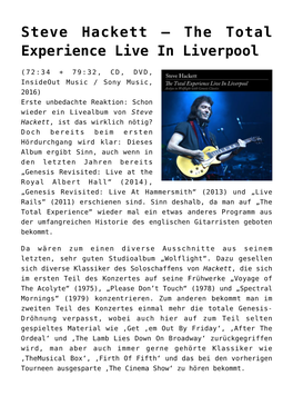 Steve Hackett – the Total Experience Live in Liverpool