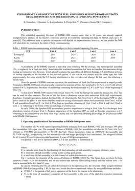 Performance Assessment of Spent Fuel Assemblies Removed from Shutdown Rbmk-1000 Power Units for Reburning in Operating Power Units