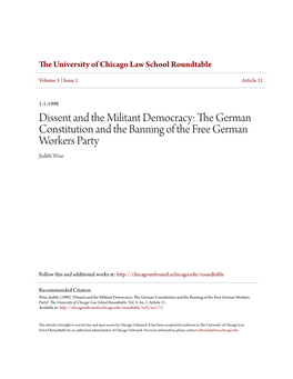 Dissent and the Militant Democracy: the German Constitution and the Banning of the Free German Workers Party Judith Wise